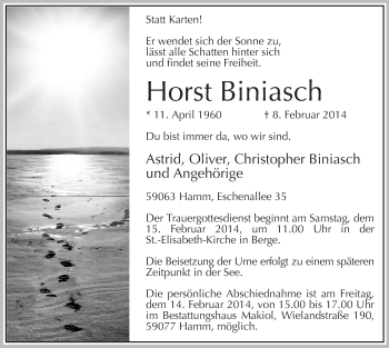 Traueranzeige von Horst Biniasch von MZV
