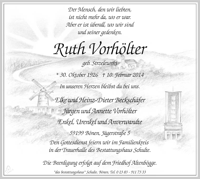  Traueranzeige für Ruth Vorhölter vom 12.02.2014 aus MZV