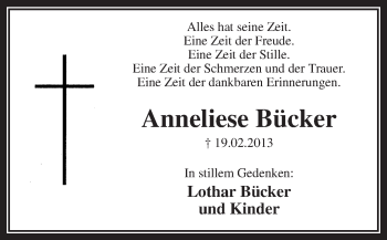 Traueranzeige von Anneliese Bücker von MZV