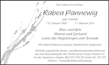 Traueranzeige von Rabea Pannewig von MZV