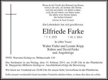 Traueranzeige von Elfriede Farke von MZV