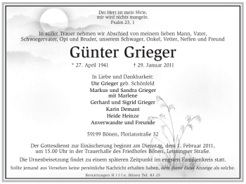 Traueranzeige von Günter Grieger von WESTFÄLISCHER ANZEIGER