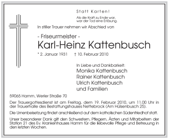 Traueranzeige von Karl-Heinz Kattenbusch von WESTFÄLISCHER ANZEIGER