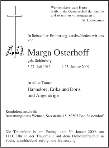 Traueranzeige von Marga Osterhoff von WESTFÄLISCHER ANZEIGER