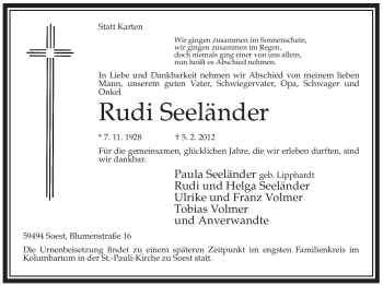 Traueranzeige von Rudi Seeländer von WESTFÄLISCHER ANZEIGER