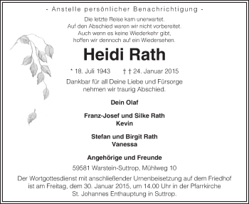 Traueranzeige von Heidi Rath von MZV