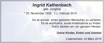 Traueranzeige von Ingrid Kathenbach von MZV