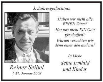 Traueranzeige von Reiner Seibel von WESTFÄLISCHER ANZEIGER
