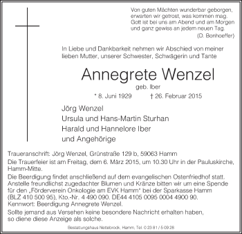 Traueranzeige von Annegret Wenzel von MZV