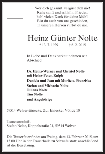 Traueranzeige von Heinz Günter Nolte von MZV