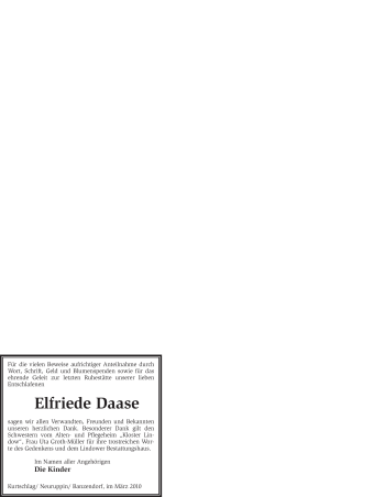 Traueranzeige von Elfriede Daase von WESTFÄLISCHER ANZEIGER