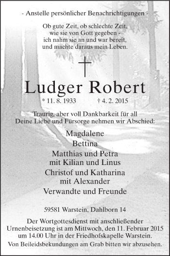 Traueranzeige von Ludger Robert von MZV