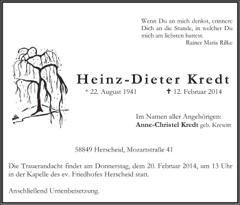 Traueranzeige von Heinz-Dieter Kredt von MZV