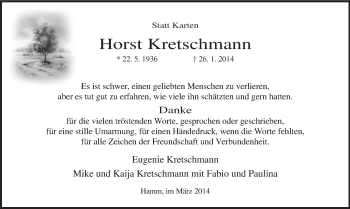 Traueranzeige von Horst Kretschmann von MZV