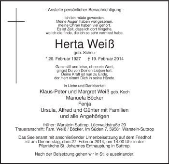 Traueranzeige von Herta Weiß von MZV