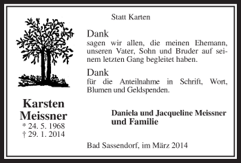 Traueranzeige von Karsten Meissner von MZV