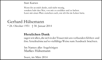 Traueranzeige von Gerhard Hülsemann von MZV