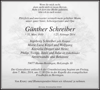 Traueranzeige von Günther Schreiber von MZV