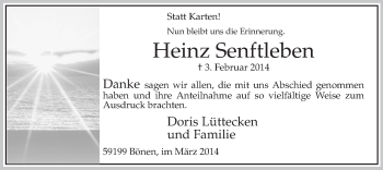 Traueranzeige von Heinz Senftleben von MZV
