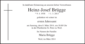 Traueranzeige von Heinz-Josef Brügge von MZV