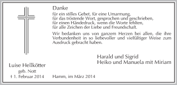 Traueranzeige von Luise Hellkötter von MZV