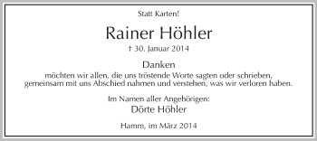 Traueranzeige von Rainer Höhler von MZV