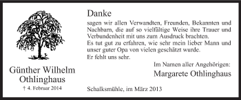 Traueranzeige von Günther Wilhelm Othlinghaus von MZV