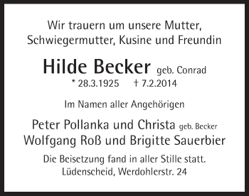 Traueranzeige von Hilde Becker von MZV