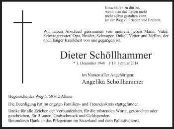 Traueranzeige von Dieter Schöllhammer von MZV