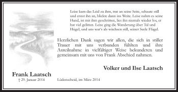Traueranzeige von Frank Laatsch von MZV