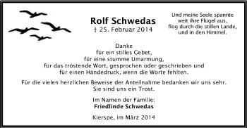 Traueranzeige von Rolf Schwedas von MZV