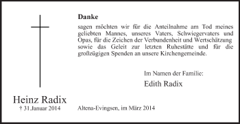 Traueranzeige von Heinz Radix von MZV