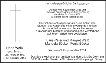 Traueranzeige von Herta Weiß von MZV
