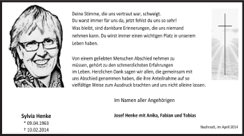 Traueranzeige von Sylvia Henke von MZV