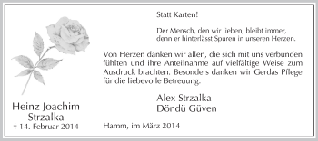 Traueranzeige von Heinz Joachim Strzalka von MZV