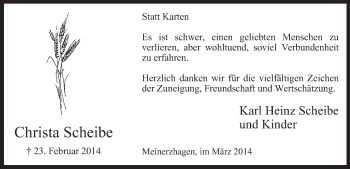 Traueranzeige von Christa Scheibe von MZV