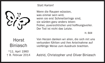 Traueranzeige von Horst Biniasch von MZV