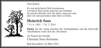 Traueranzeige von Heinrich Sons von MZV