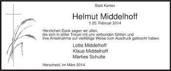 Traueranzeige von Helmut Middelhoff von MZV