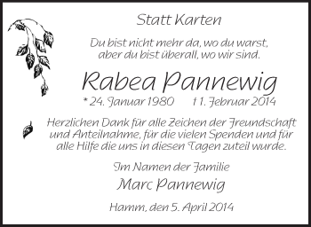 Traueranzeige von Rabea Pannewig von MZV