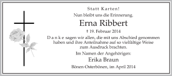 Traueranzeige von Erna Ribbert von MZV