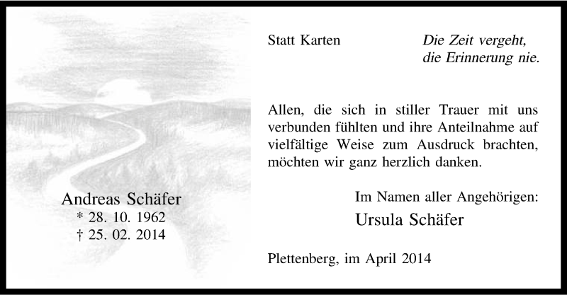  Traueranzeige für Andreas Schäfer vom 12.04.2014 aus MZV