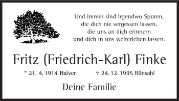 Traueranzeige von Friedrich-Karl Finke von MZV