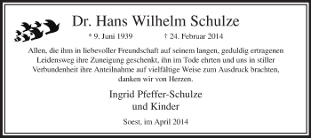Traueranzeige von Hans Wilhelm Schulze von MZV