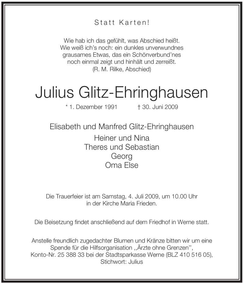  Traueranzeige für Julius Glitz-Ehringhausen vom 02.07.2009 aus WESTFÄLISCHER ANZEIGER