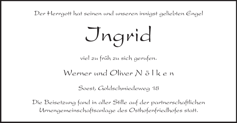  Traueranzeige für Ingrid Nölken vom 13.05.2014 aus MZV