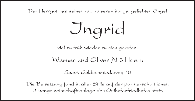  Traueranzeige für Ingrid Nölken vom 14.05.2014 aus MZV