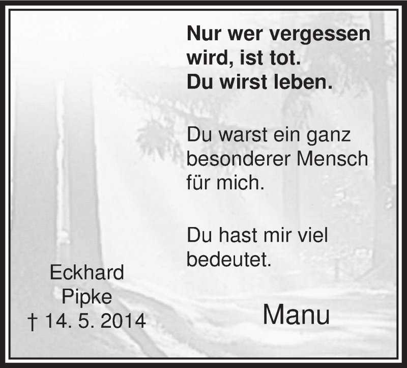  Traueranzeige für Eckhard Pipke vom 23.05.2014 aus MZV