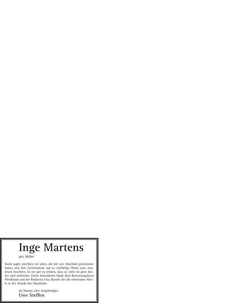  Traueranzeige für Inge Martens vom 21.03.2009 aus WESTFÄLISCHER ANZEIGER