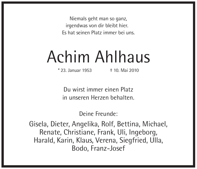  Traueranzeige für Achim Ahlhaus vom 12.05.2010 aus WESTFÄLISCHER ANZEIGER